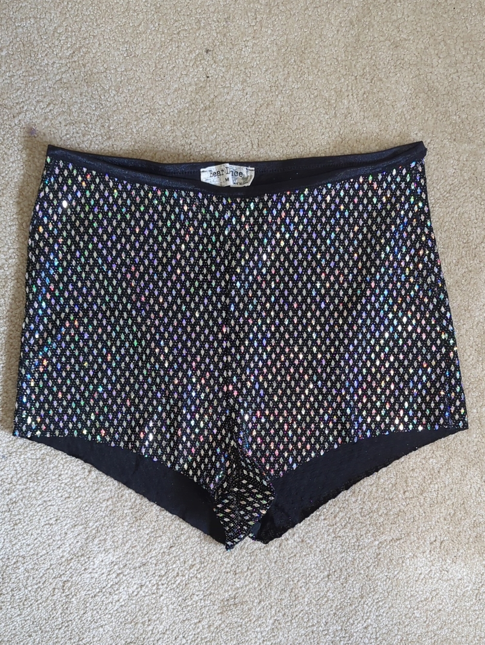 Bear Dance Black High-Waist Holographic Mini Shorts